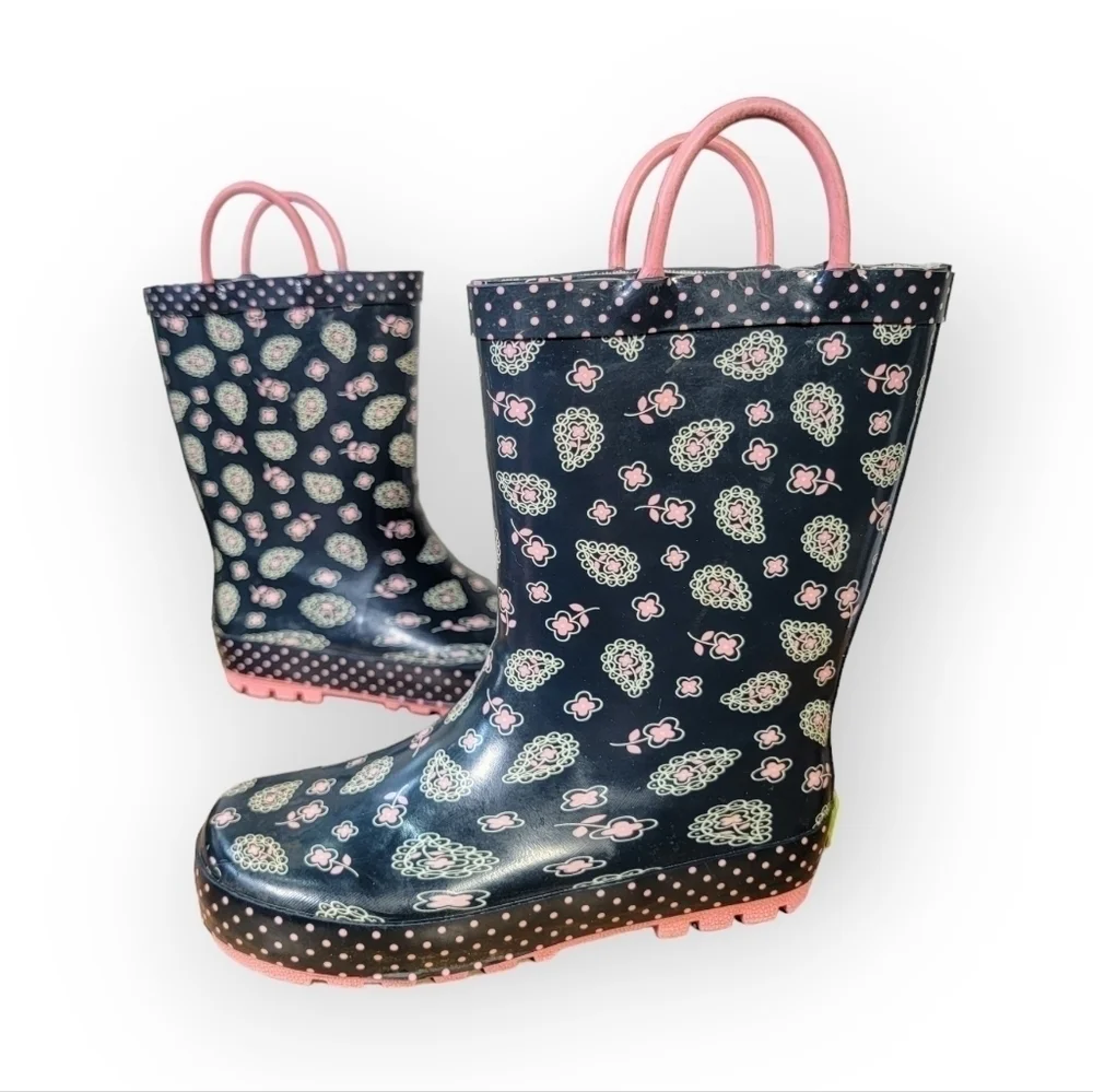 Western Chief Paisley Floral Rain Boots Pull on Waterproof Size 11 / 12